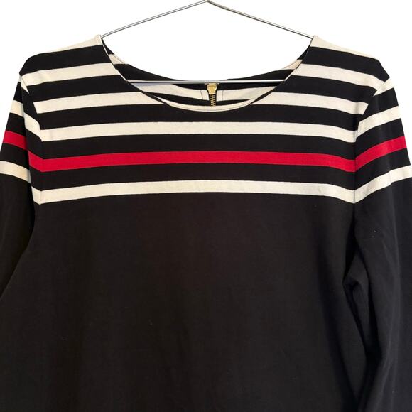 Talbots Black with White & Red Striped Cotton Tunic Style Top L - Picture 4 of 6